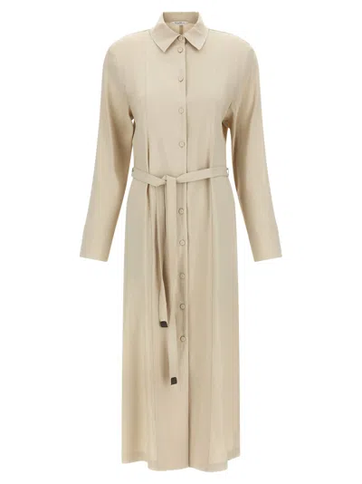 Max Mara Nordica Coat Belted Waist Collared Neck In Nude