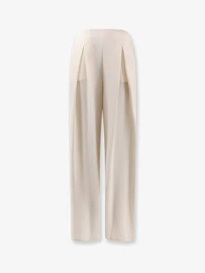 Max Mara Mxppalude Silk Trousers In White