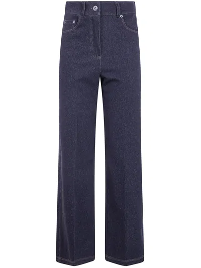 Max Mara Mxpetereo Denim Jersey Trousers Belt Loops In Blue