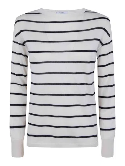 Max Mara Mxptabella Stripes Silk Cashmere Sweater In White