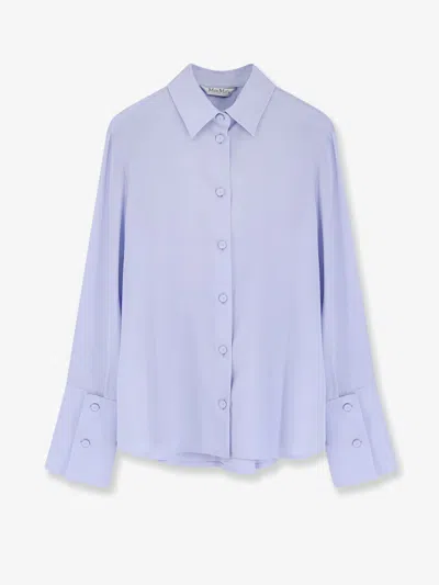 Max Mara Mxpvoliera Stretch Silk Shirt In Blue