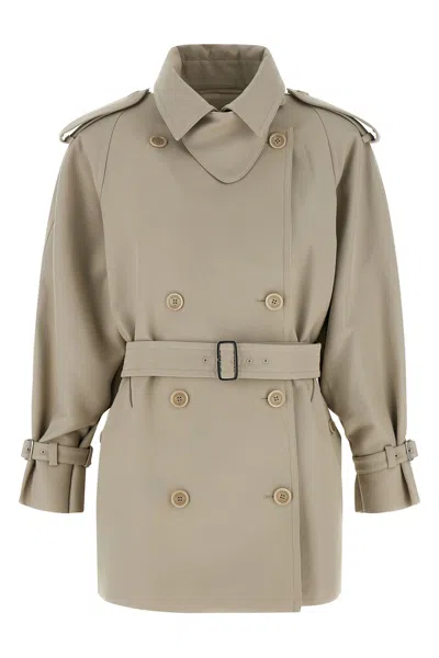 Max Mara Grey Shirt Collar Trench Coat In Gray
