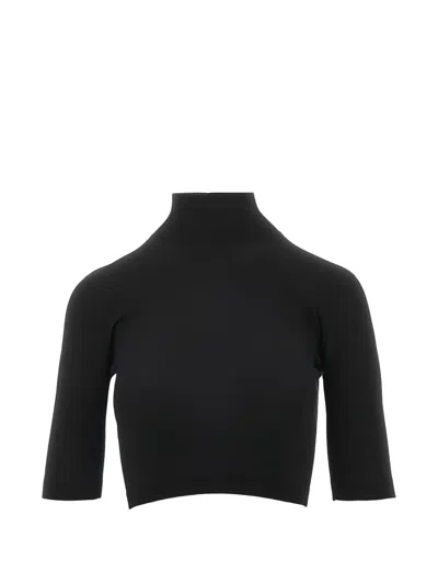 Max Mara Stretch Viscose Cropped Turtleneck Top In Black