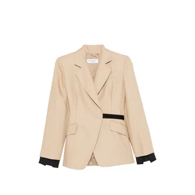 Max Mara Mxsfionda Black Trim Linen Blazer In Neutral