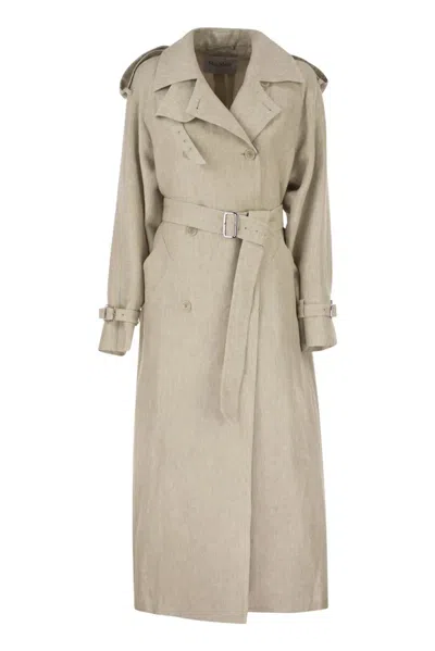 Max Mara Mxspedaggi - Long Pure Linen Trench Coat In Neutral