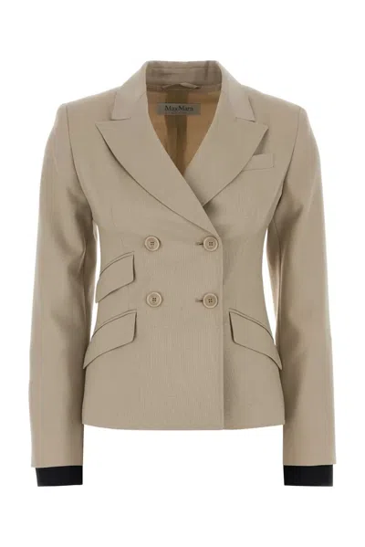 Max Mara Double-breasted Virgin Wool Blazer In Brown
