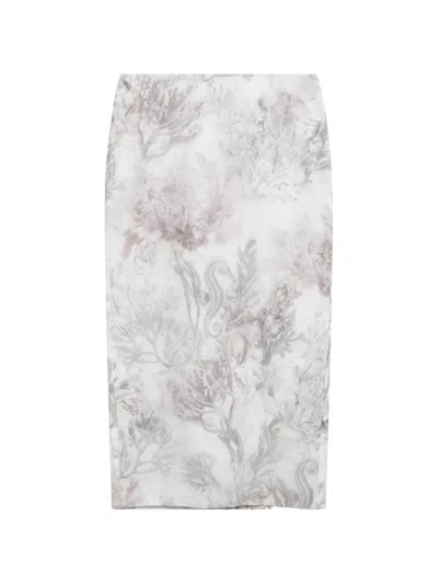Max Mara Pencil Skirt In Printed Gabardine And Organza In Gray