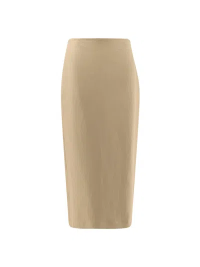 Max Mara Mxsveranda Linen Midi Skirt In Brown