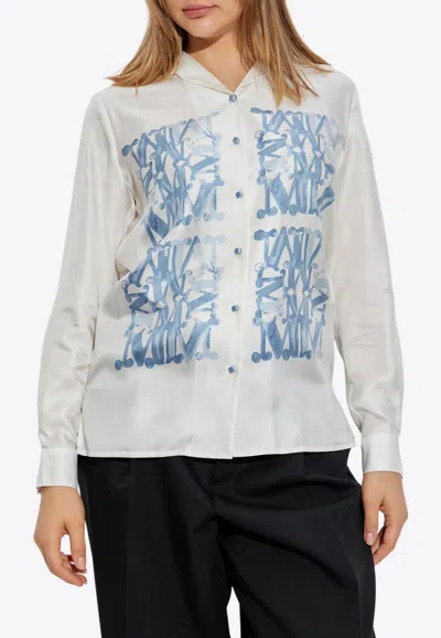 Max Mara Nabil Long-sleeved Printed Silk Shirt In White