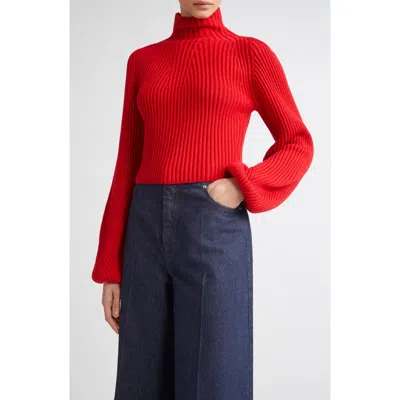 Max Mara Nadar Crop Merino Wool & Cashmere Funnel Neck Sweater In Red