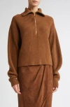 Max Mara Nadar Merino Wool & Cashmere Half Zip Sweater In Brown