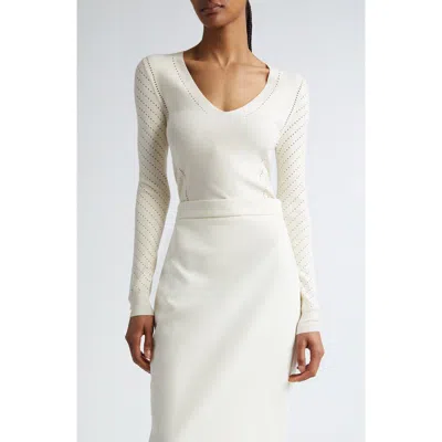 Max Mara Nadar V-neck Pointelle Stitch Sweater In Vanilla