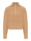 Max Mara Ribbed Zip-neck Sweater In Nude