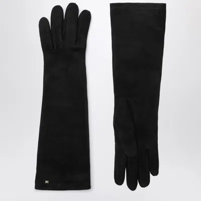 Max Mara Long Black Suede Nappa Gloves