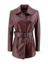 Max Mara Nappa Jacket With Belt In Burgundy