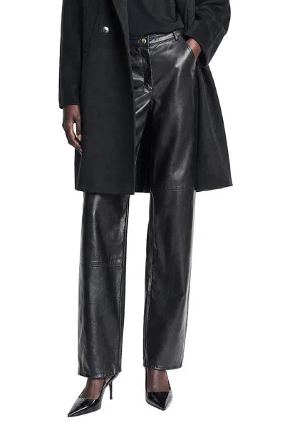 Max Mara Nappa Leather Barrel-leg Trousers In Black
