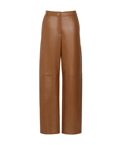 Max Mara Nappa Leather Barrel-leg Trousers In Brown