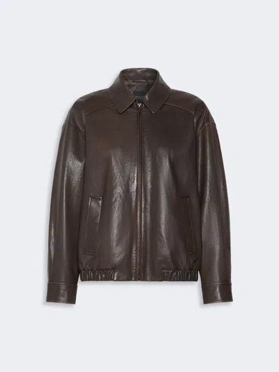 Max Mara Nappa Leather Bomber Jacket In Brown