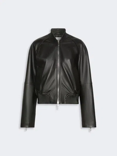 Max Mara Nappa Leather Bomber Jacket In Black