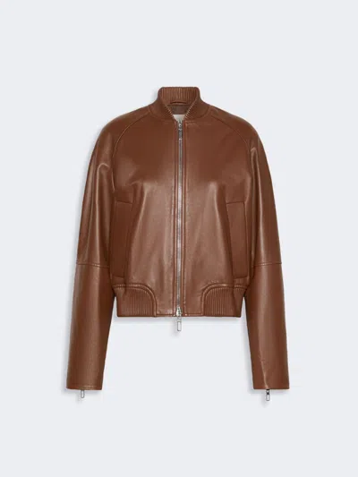 Max Mara Nappa Leather Bomber Jacket In Brown