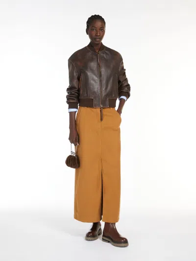 Max Mara Nappa Leather Bomber Jacket In Yellow
