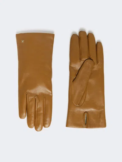 Max Mara Nappa Leather Gloves In Brown