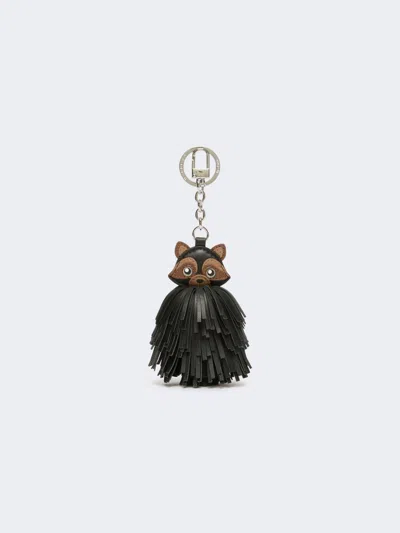 Max Mara Nappa Leather Keyring With Fringes In Black
