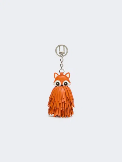Max Mara Nappa Leather Keyring With Fringes In Orange
