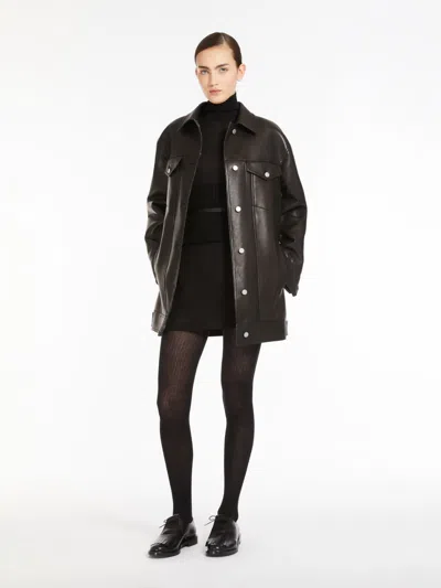 Max Mara Nappa Leather Oversized Jacket In Black