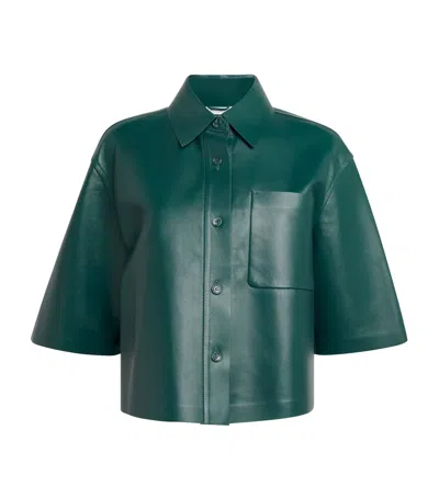 Max Mara Nappa Leather Short-sleeve Arcella Shirt In Green
