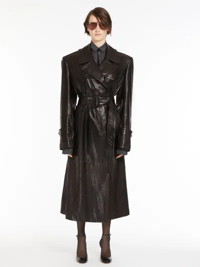 Max Mara Nappa-leather Trench Coat In Black