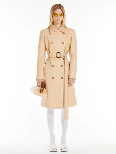 Max Mara Nappa Leather Trench Coat In Neutral