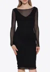 Max Mara Nasello Long Sleeved See-through Midi Dress In Black