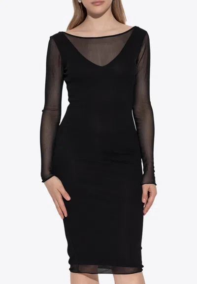 Max Mara Nasello Long Sleeved See-through Midi Dress In Black