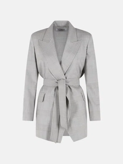 Max Mara Nasello Prince Of Wales Wool Jacket Robe In Gray