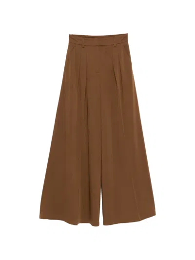 Max Mara Natale Pleated Wide Trousers In Brown