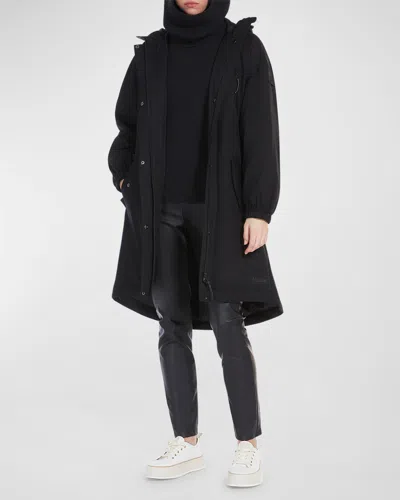 Max Mara Natalin Belted High-low Hooded Parka In Black