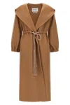 Max Mara Waist Belt Hooded Long Coat In Brown