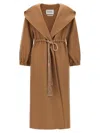 Max Mara Waist Belt Hooded Long Coat In Brown