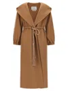 Max Mara Waist Belt Hooded Long Coat In Brown