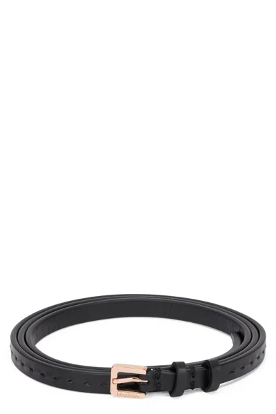 Max Mara Natural Leather Belt With Shiny Metal Closure In Black