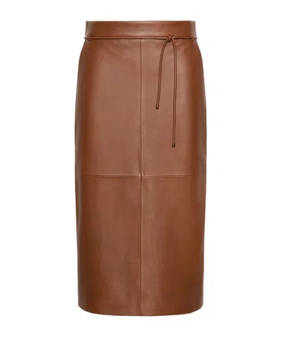 Max Mara Natural Nappa Leather Pencil Skirt In Brown