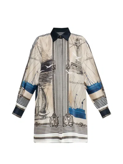 Max Mara Nautical-print Long-sleeve Shirt In Multi
