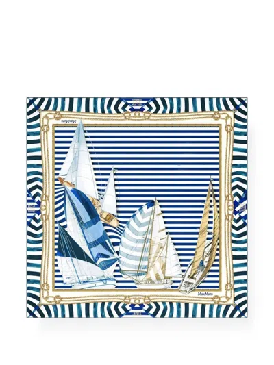 Max Mara Nautical-print Silk Scarf In Blue