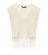 Max Mara Navetta White Fringed Top In Neutral