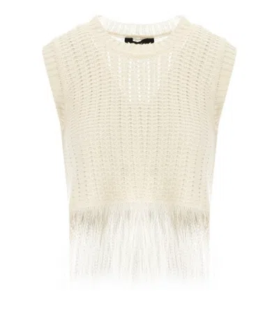 MAX MARA NAVETTA WHITE FRINGED TOP
