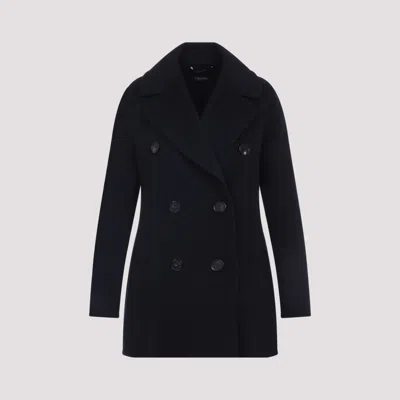 Max Mara Navy Blue Caban Coat In Black