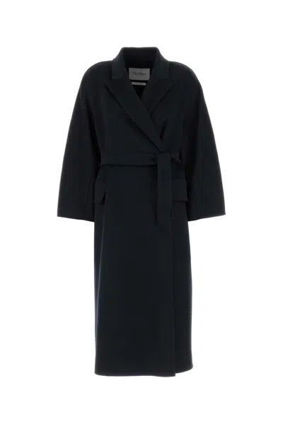 Max Mara Navy Blue Cashmere Cesto Coat In Black