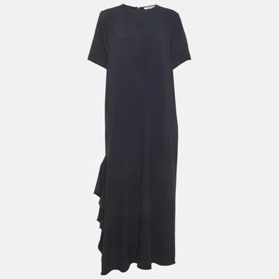 Pre-owned Max Mara Navy Blue Crepe Asymmetric Maxi Dress M