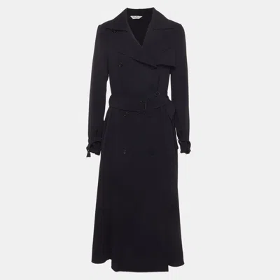 Pre-owned Max Mara Navy Blue Crepe Belted Double Breasted Trench Coat M